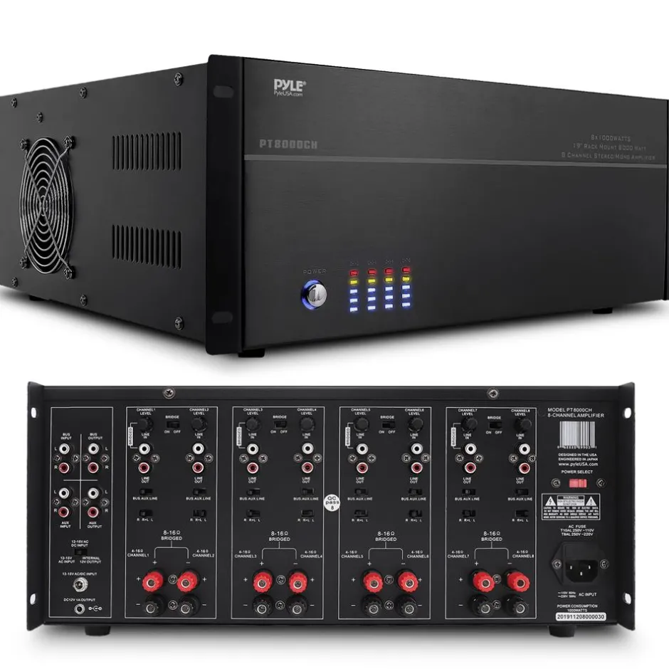 8-Zone Stereo Amplifier 8000W Rack Mount LED Display<Pyle Hot