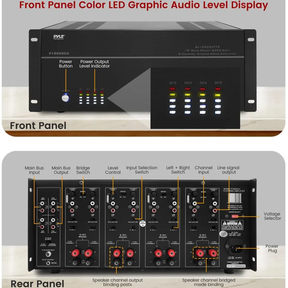 8-Zone Stereo Amplifier 8000W Rack Mount LED Display<Pyle Hot