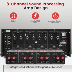 8-Zone Stereo Amplifier 8000W Rack Mount LED Display<Pyle Hot